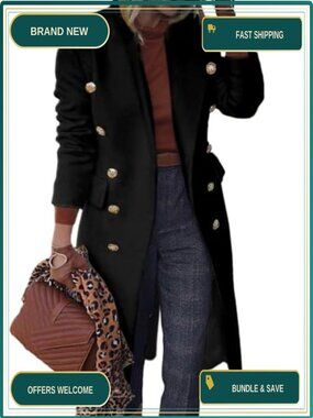 Wool Blend Double Breasted Trench Coat Long Winter Peacoat Women